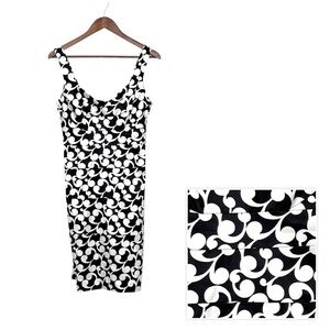 Black & White Cocktail Dress Sleeveless Sheath Midi Satin Sleeveless Size 8